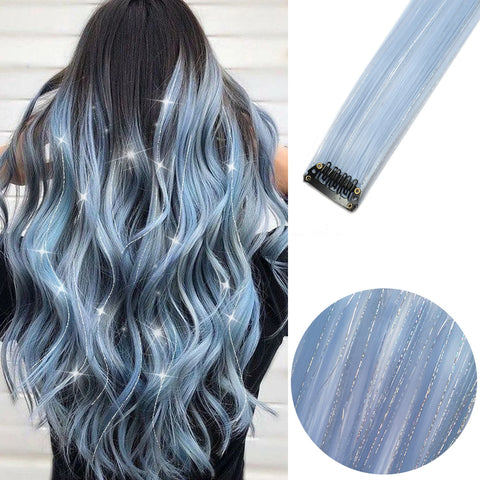Clip in Hair Extensions Colored Party Highlights 22 inches 6pcs/pack Multi-colors Straight Hair Synthetic Hairpieces Royal Blue