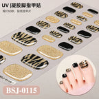 26Tips French Leopard Print UV Gel Toenail Sticker Bronzing Dye Gradient Cross-border Semi Baked Gel Nail Sticker UV Lamp Needed