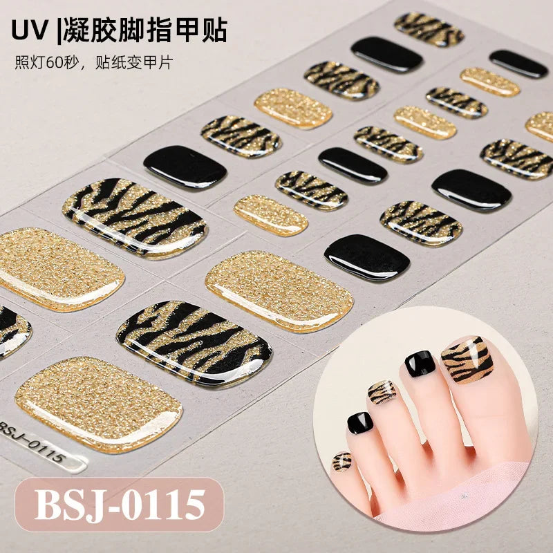 26Tips French Leopard Print UV Gel Toenail Sticker Bronzing Dye Gradient Cross-border Semi Baked Gel Nail Sticker UV Lamp Needed