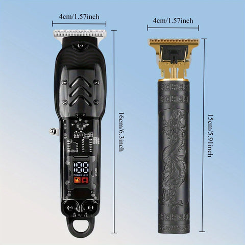 Hair Clipper Kit 2pcs, USB rechargeable cordless beard trimmer and edger barber hair clipper set with LED display, BEST Gift