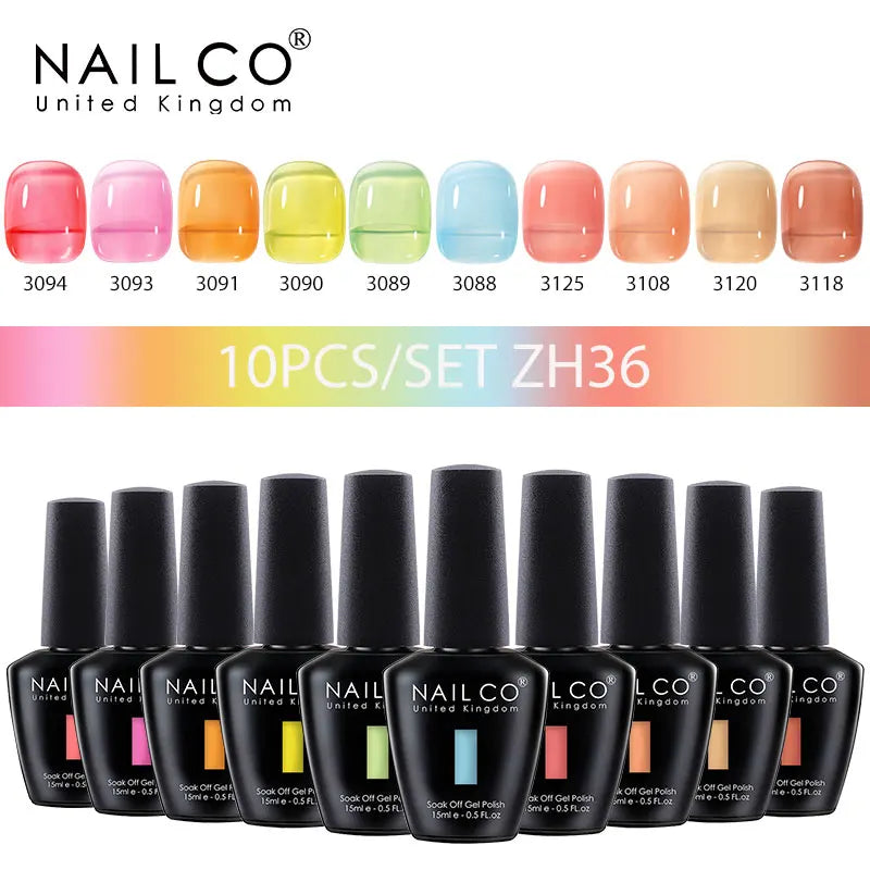 NAILCO 15ml 10pcs/Set Nude Colors Gel Nail Polish UV Gel Nail Polish Pink Nail Lakiery Esmalte Top Base Nail Art Design Vernis