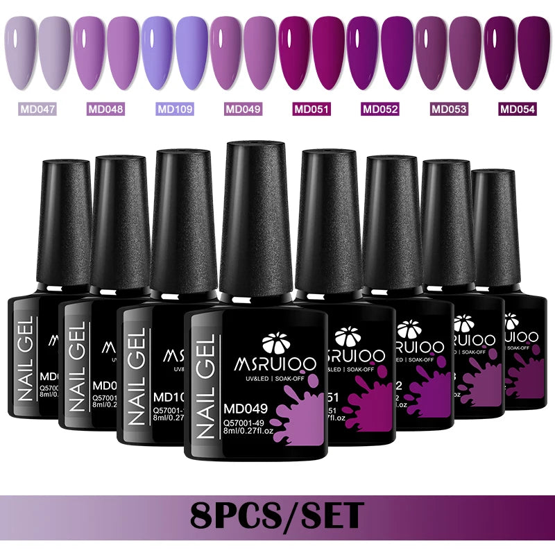 8Pcs 8ml Gel Nail Polish Set , Long Lasting, Lead-Free Semi Permanent Soak Off UV Gel Varnish For Summer, DIY Nail Art Design