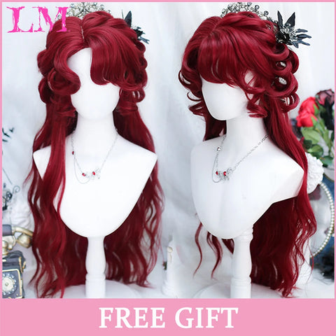 LM Synthetic Hair Long Wave Black And Pink Lolita Wigs For Women Cosplay Wig With Bangs Halloween Christmas Heat Resistant