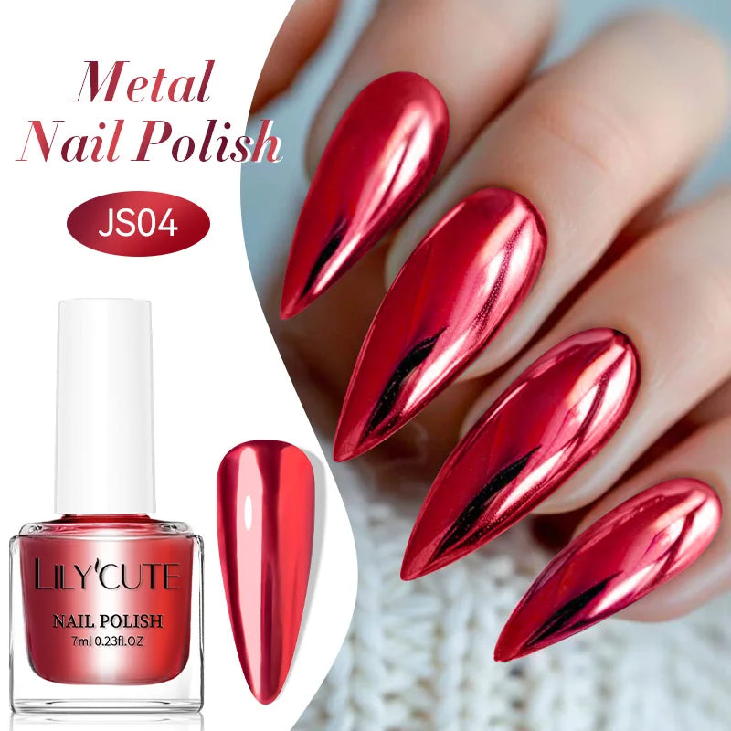 LILYCUTE 7ml  Mirror Metallic Nail Polish No Need of UV LED Lamp Nail Supplies Vernis Red Purple Mirror Effect for Nails
