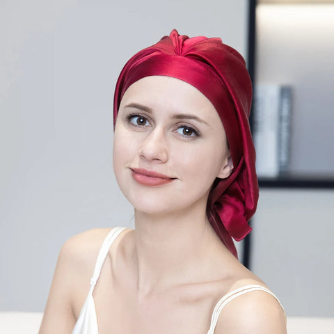 100% Mulberry Silk Bonnet Sleep Hair Cap Care Bonnets With Elastic Tie Bands Silk Cap Adjustable Cap For Curly Hair Bonnets