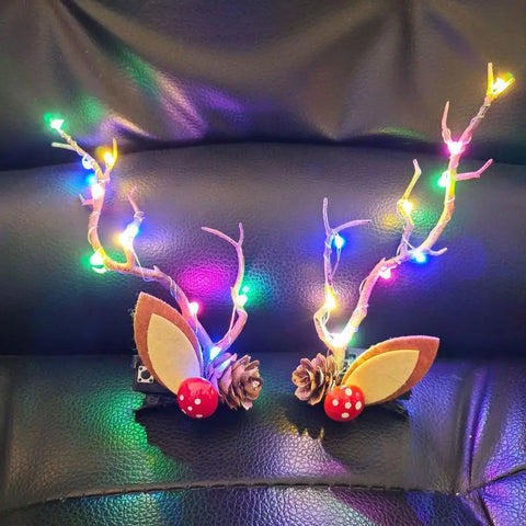 LED Christmas Antler Headwear for Women Glowing Elk Horn Hair Clip Christmas Gift Elk Hairpin with Lights Navidad Decor
