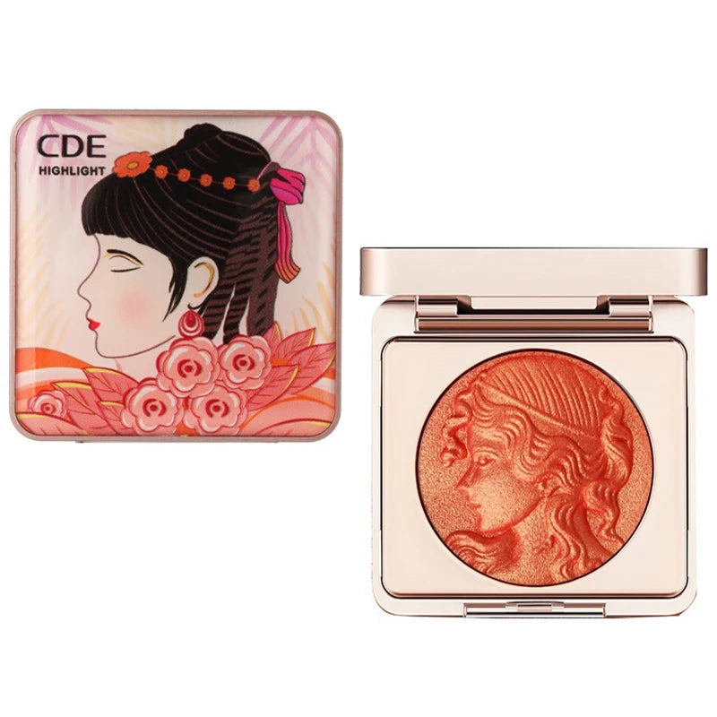 3D Orange Highlighter Embossed Blush Palette Long-Lasting Shimmer Powder Pink Coral Rouged For Cheeks Eyes Smooth Cosmetics
