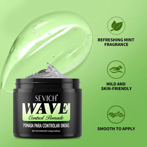 Wave Control Pomade Kit 360 Style Strong Hold Long Lasting Curly Hair Cream With Brush Silk Rag Cap Tool Accessony Hair Styling