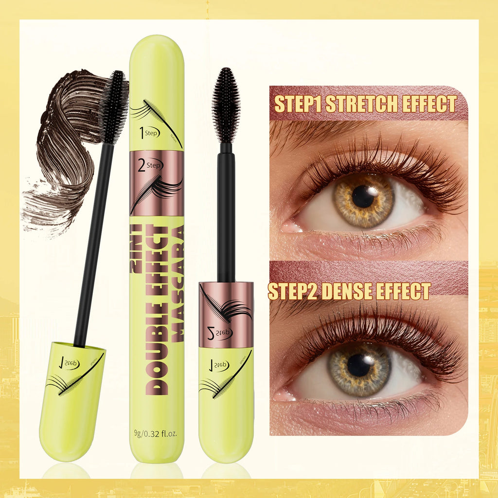 [Dual Brush Heads Brown Mascara] Waterproof Brown Mascara with Dual Brush Heads - Smudge-Proof, Clump-Free for Longer