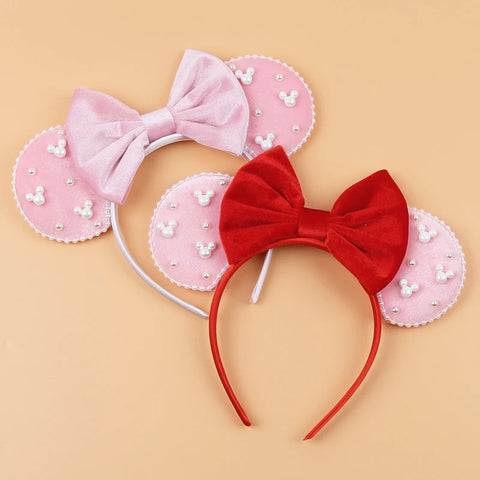 Disney Mickey 3.3"Velvet Ears Headband For Girls Soft Bow Hairband Halloween Festival Party Christmas DIY Hair Accessories