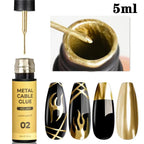 Gold Metallic Painting Nail Gel Liner Polish,3D Metal Mirror Effect Paint Drawing Nail Gel Build-in Brush Soak Off UV Chrome Gel