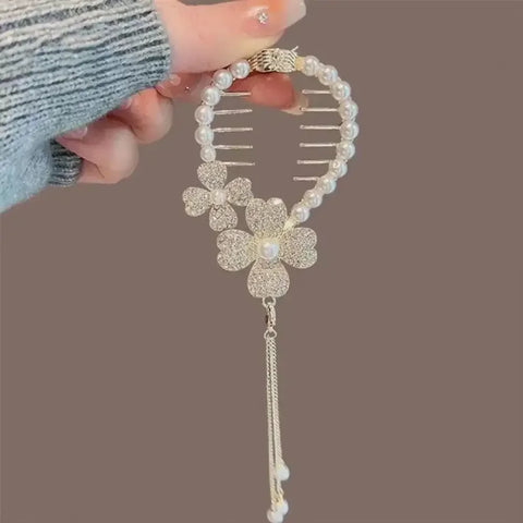 Flower Tassel Hair Clip Women Ladies Butterfly Rhinestone Pearl Metal Hair Claw Round Bun Ponytail Holder Hair Accessories