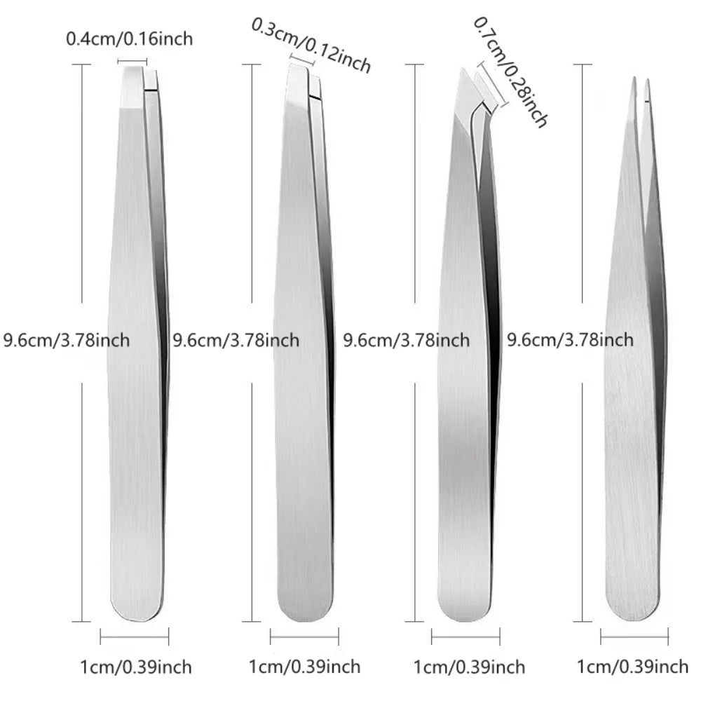 A Four-piece Precision Tweezers set - Professional Stainless Steel Eyebrow Tweezers, Multi-purpose Eyebrow Trimmers