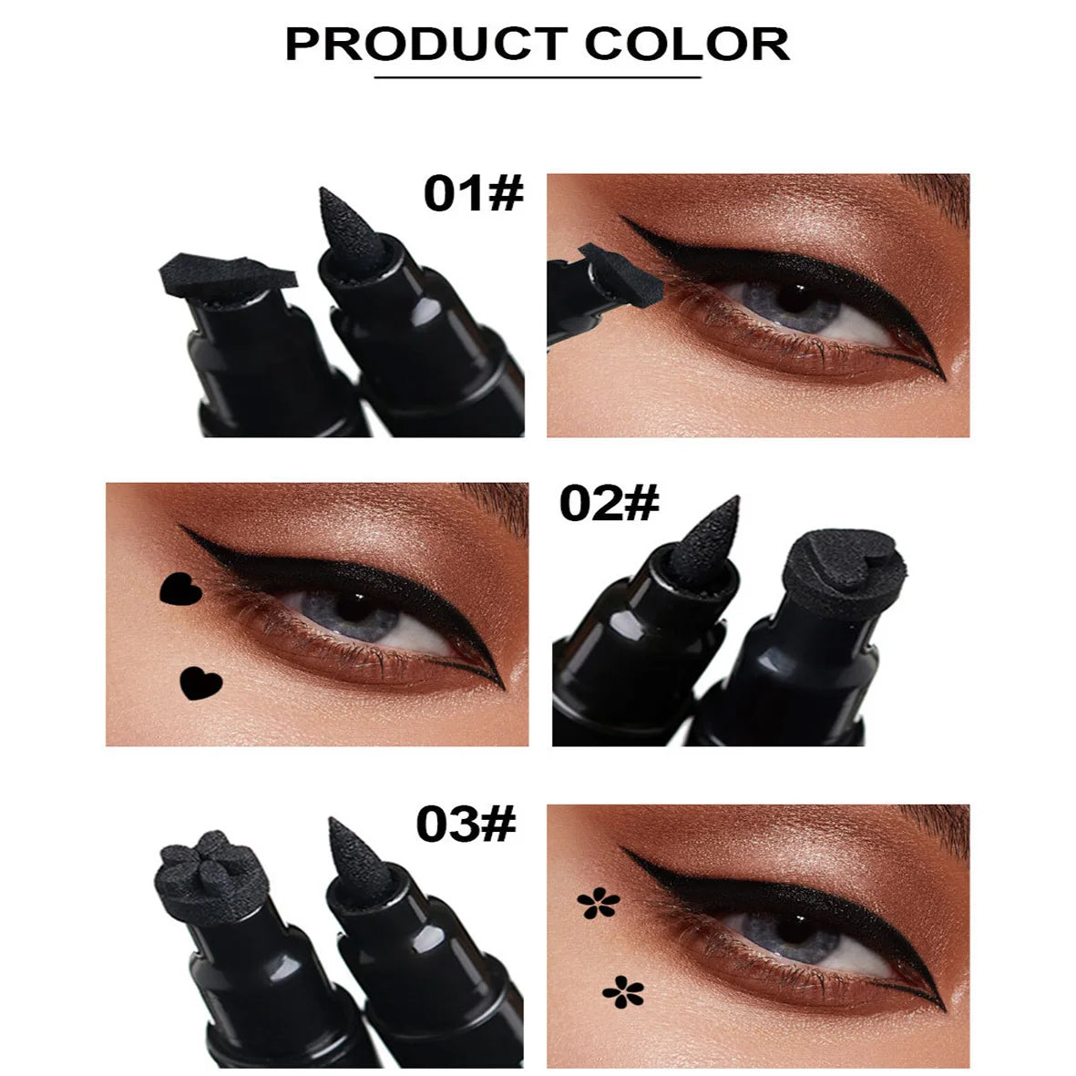 Dragon Ranee 5pcs Double-Ended Star Stamp Eyeliner Love Plum Lazy Stamp Waterproof Long Lasting Colorful Eyeliner Set