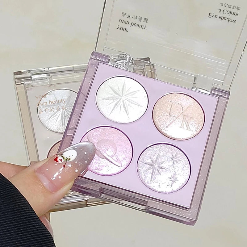 Planet Four-color Diamond Glitter Eyeshadow Palette Aurora Purple Metallic Shimmering Baked Powder Highlighter Eye Shadow Makeup