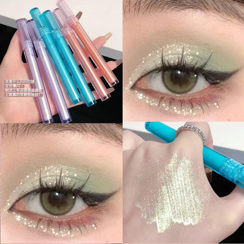 3pcs Set - 3 Colors Chameleon Eyeshadow: Pink, Micro Glitter Purple, Cyan, Chameleon Glitter Eyeshadow Long Lasting Eye Makeup
