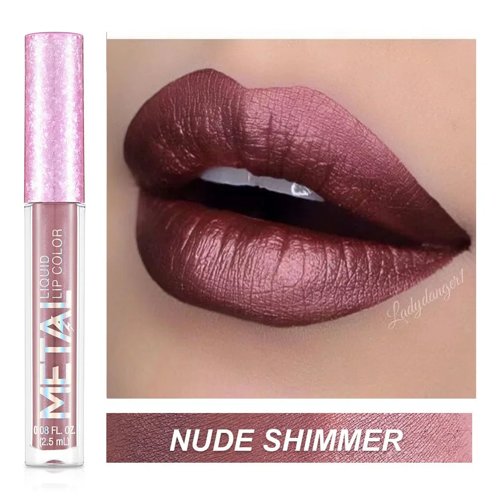 Metallic No-stick Cup Lip Gloss Glitter Matte Moisturizing Waterproof Long Lasting Lip Glaze Liquid Lipstick Lip Makeup Cosmetic