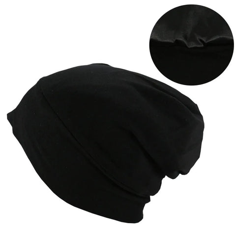 Satin Lined Hair Bonnet Hat For Women Men Bamboo Cotton Elastic Night Sleeping Cap Silk Skullies Beanie Hat Curly Hair Headwrap
