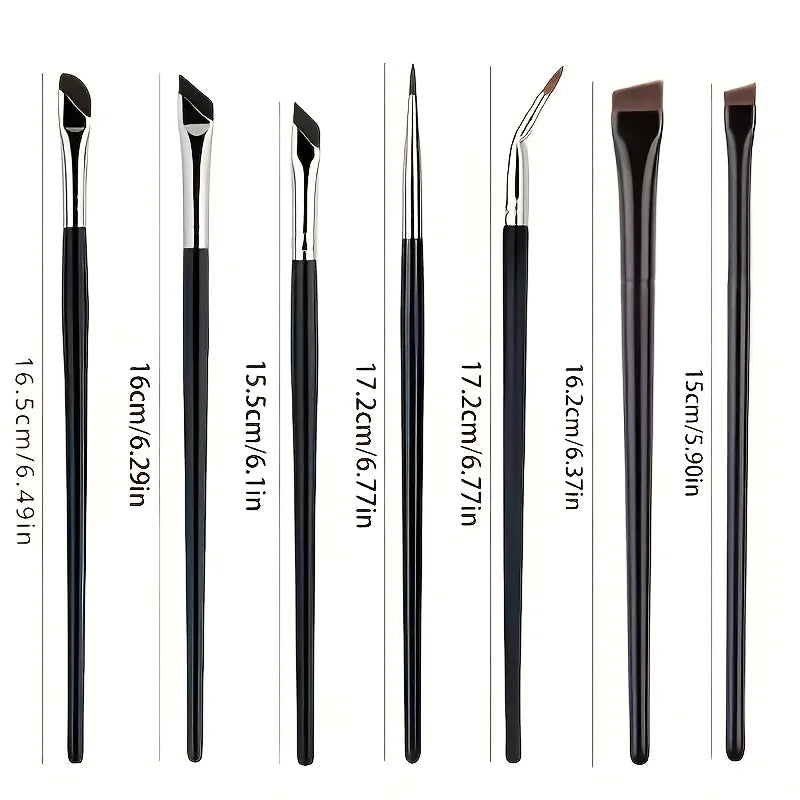 7 combination precision detail makeup brushes, eyeliner and eyebrow brush sets, with ultra-thin eyebrow and lower eyelid brushes
