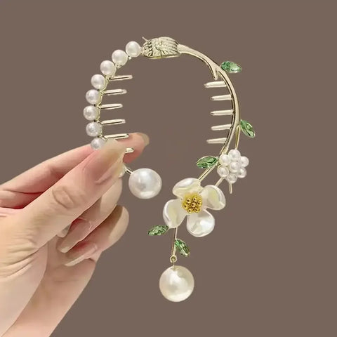 Flower Tassel Hair Clip Women Ladies Butterfly Rhinestone Pearl Metal Hair Claw Round Bun Ponytail Holder Hair Accessories