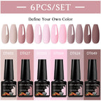 6pcs Nail Gel Polish Set Nude Pink Red UV/LED Nail Art Vernis Gel for Manicure Design All-Season Semi Permanent Quick Dry