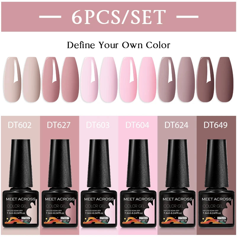 6pcs Nail Gel Polish Set Nude Pink Red UV/LED Nail Art Vernis Gel for Manicure Design All-Season Semi Permanent Quick Dry