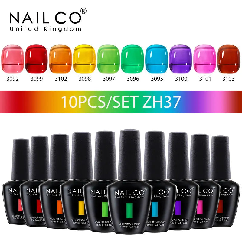 NAILCO 15ml 10pcs/Set Nude Colors Gel Nail Polish UV Gel Nail Polish Pink Nail Lakiery Esmalte Top Base Nail Art Design Vernis