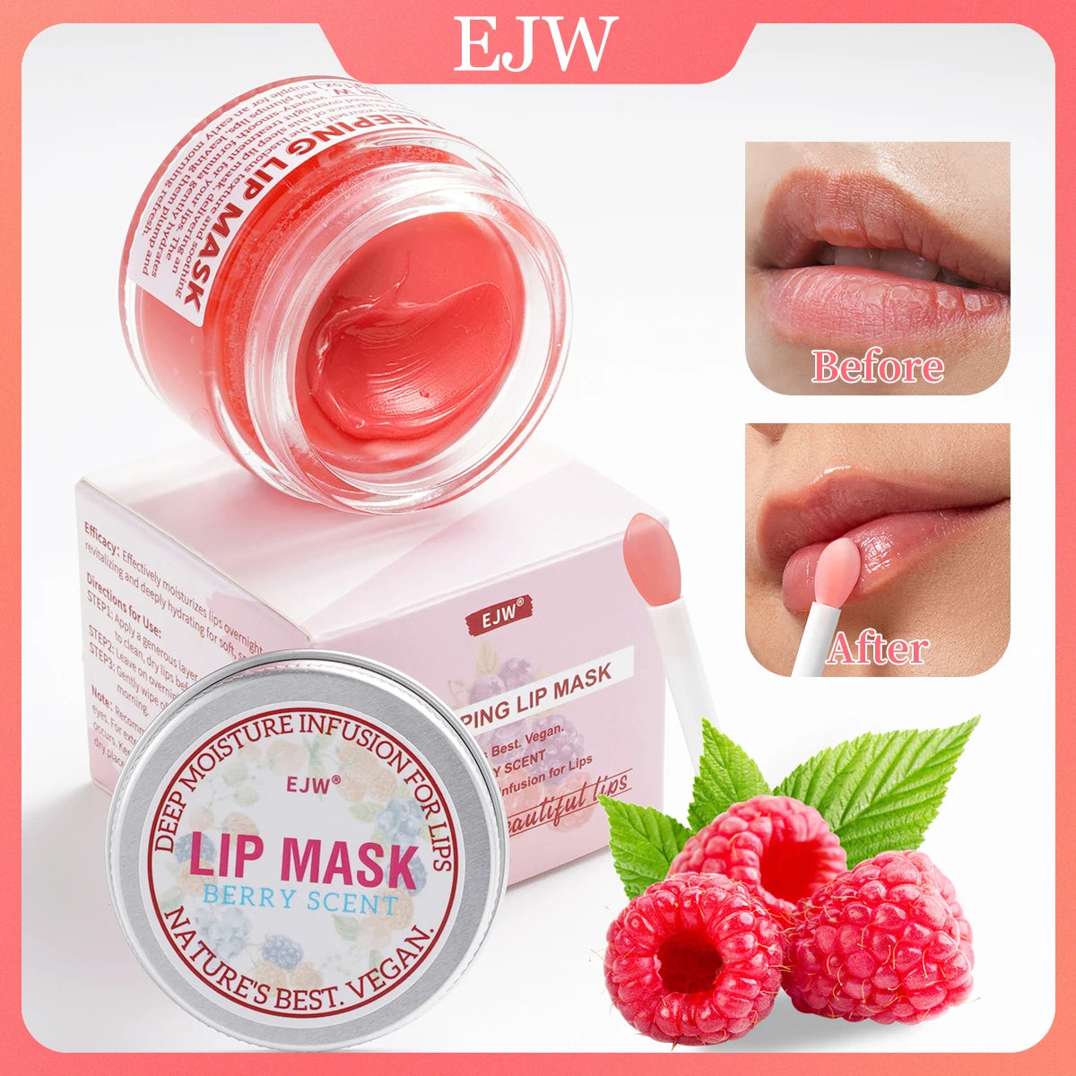 EJW Lip Sleeping Mask: Nourish,Hydrate, Vitamin E,Jojoba Oil, Lip Balm, Lip Skin Care, Improve Lip Color, Reduce Lip Lines.