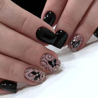 24pcs/set short saure fake nails for Spring summer season french style flowers butterfly design press on false nail art tips