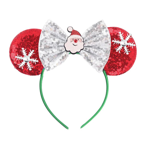 2023 Disney Christmas Mickey Ears Headband For Girls Sequins Bow Festivall Party Hairband DIY Hair Accessories