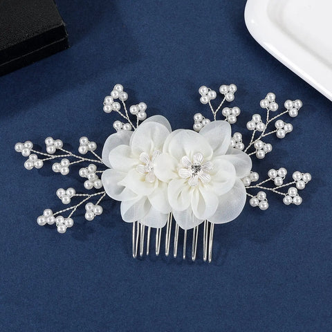 White Silk Flower Hair Clips Elegant Pearls Headpieces Rhinestone Leaf Hairpins Bride Wedding Hair Jewelry Bridal Headdress