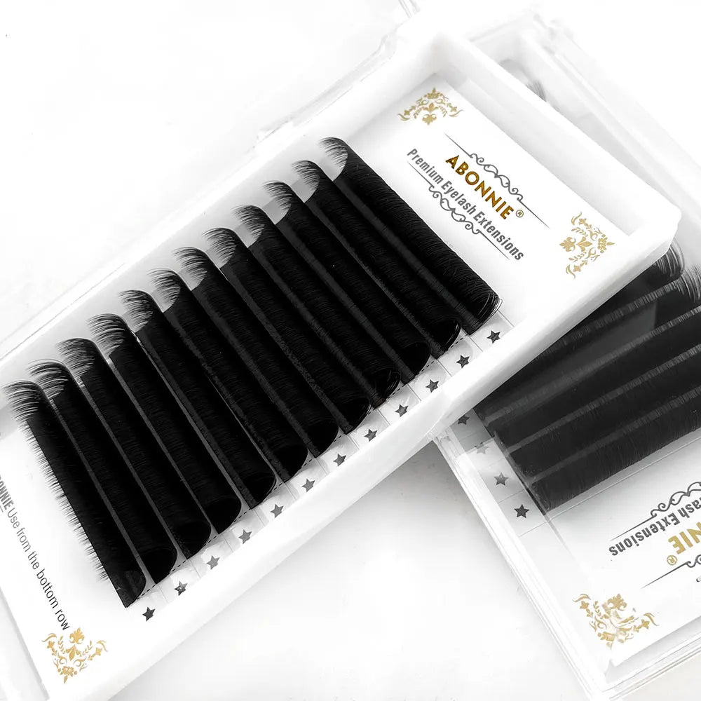 Abonnie 0.03-0.10mm Matte Dark Black Easy Fan Lashes Volume Extension Mega Eyelashes Blooming Fans Eyelash Extension Cilios