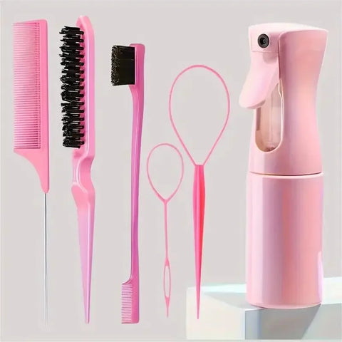 6pcs Hair Brush Set Spray Bottle Hair Braiding Loop Rat Tail Comb Teasing Hair Brsuh Edge Hair Brush Curly Hair Accessories