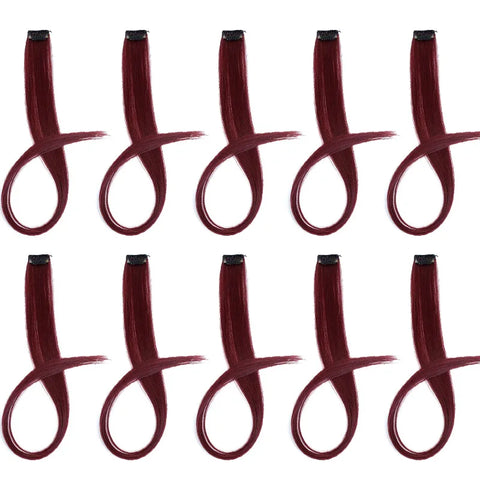 10pcs 22Inch Synthetic Long Straight Hair Extensions Clip in Colored Party Highlights Hairpieces for Women Kids Girls