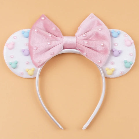 Disney Mickey 3.3"Velvet Ears Headband For Girls Soft Bow Hairband Halloween Festival Party Christmas DIY Hair Accessories