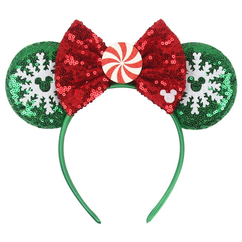2023 Disney Christmas Mickey Ears Headband For Girls Sequins Bow Festivall Party Hairband DIY Hair Accessories