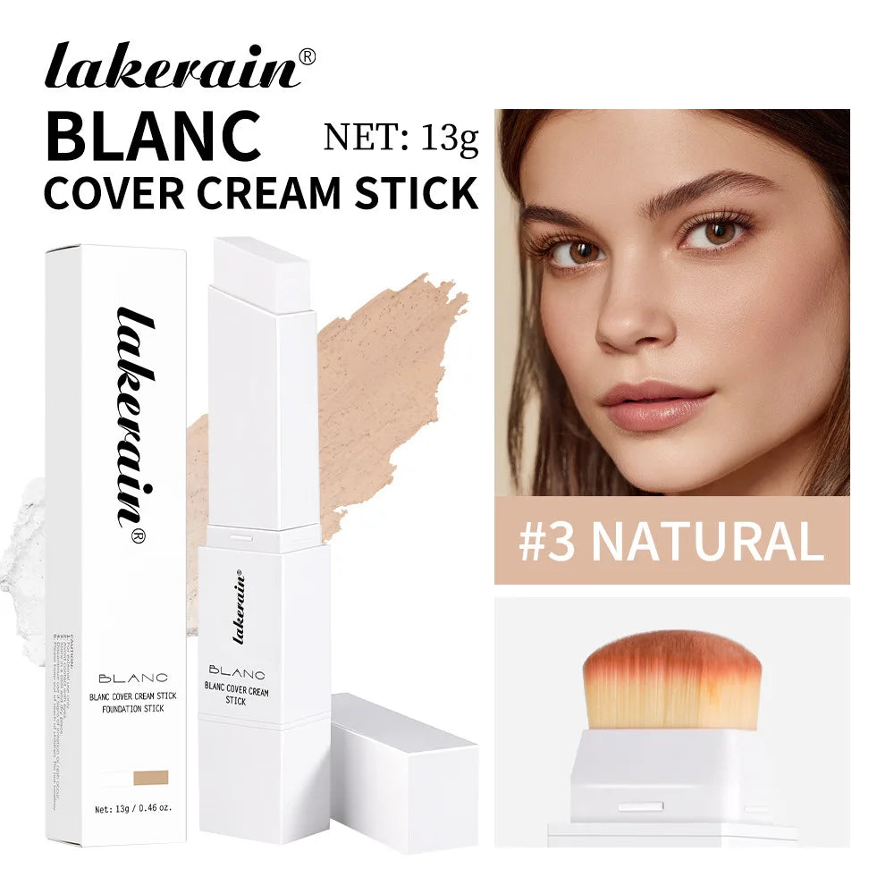 Dual-Ended White Color Changing Foundation Stick With Brush Makeup Smoothly Blending Moisturizing Brightening For All Skin Type