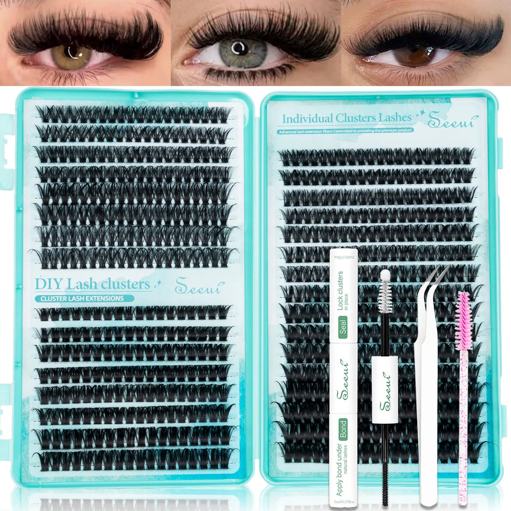 SEEUI DIY Cluster Lashes Kit Individual Lashes 3D Faux Mink Lashes Wispy Eyelash Extension Kit with Bond&Seal Lash Tweezer