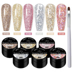 7pcs Glitter Sequins Gel Nail Polish Set Pink Silver Laser Glitter Semi Permanent Soak Off UV Gel Varnish Manicure Nail Supplies