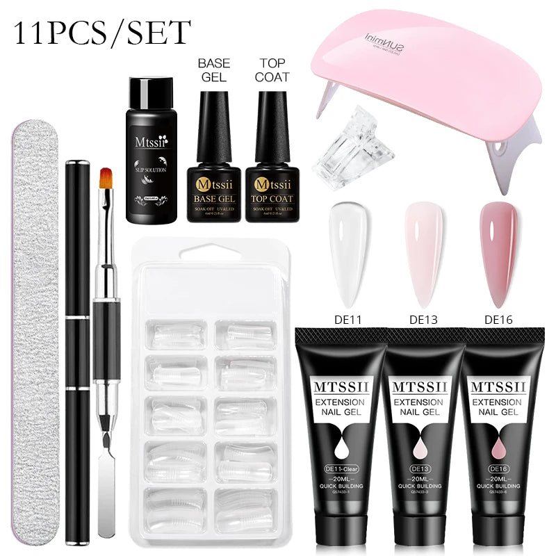 Mtssii 17PCS/Set 20ml Nail Extension Gel Set Builder UV Gel for Nails With 6W UV LED Lamp Nail Extension Tools Kit For Beginner