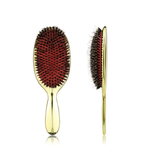 Luxury Gold And Silver Color Boar Bristle Paddle Hair Brush Oval Hair Brush Anti Static Hair Comb Hairdressing Massage Comb