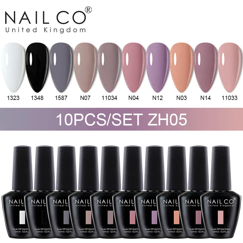 NAILCO 15ml 10pcs/Set Nude Colors Gel Nail Polish UV Gel Nail Polish Pink Nail Lakiery Esmalte Top Base Nail Art Design Vernis