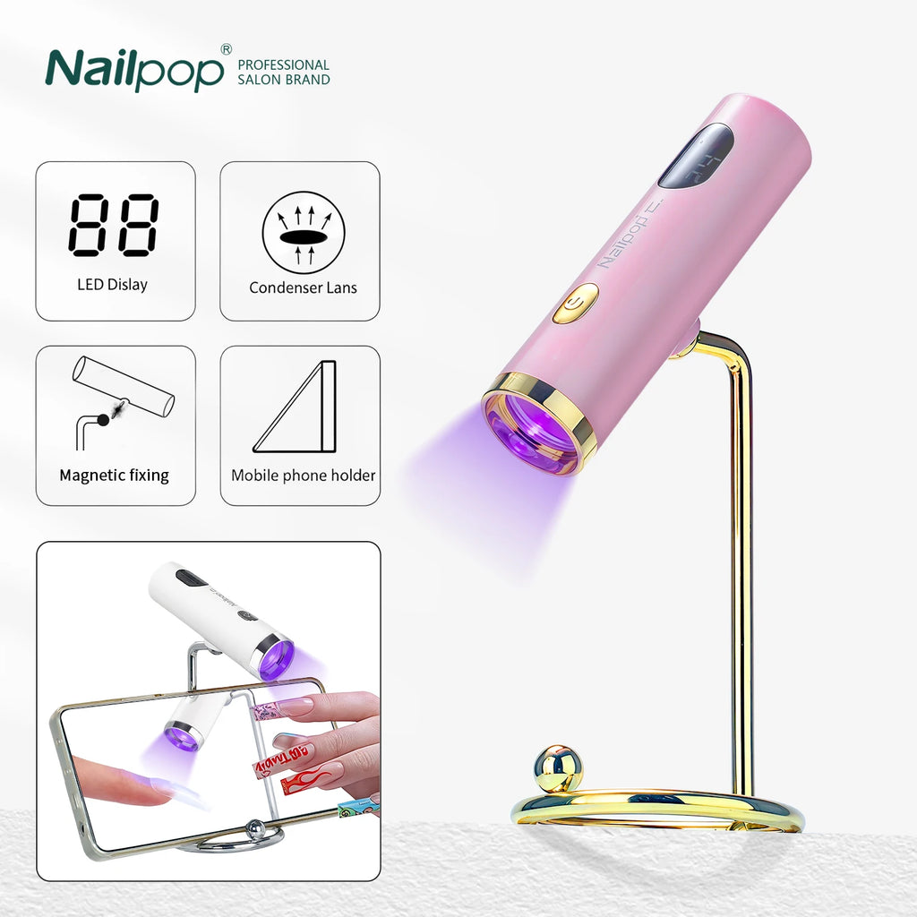NAILPOP Portable Magnetic Pink UV Nail Lamp Handheld USB Rechargeable Gel Nails Lamp Detachable And Usable for Professional Use