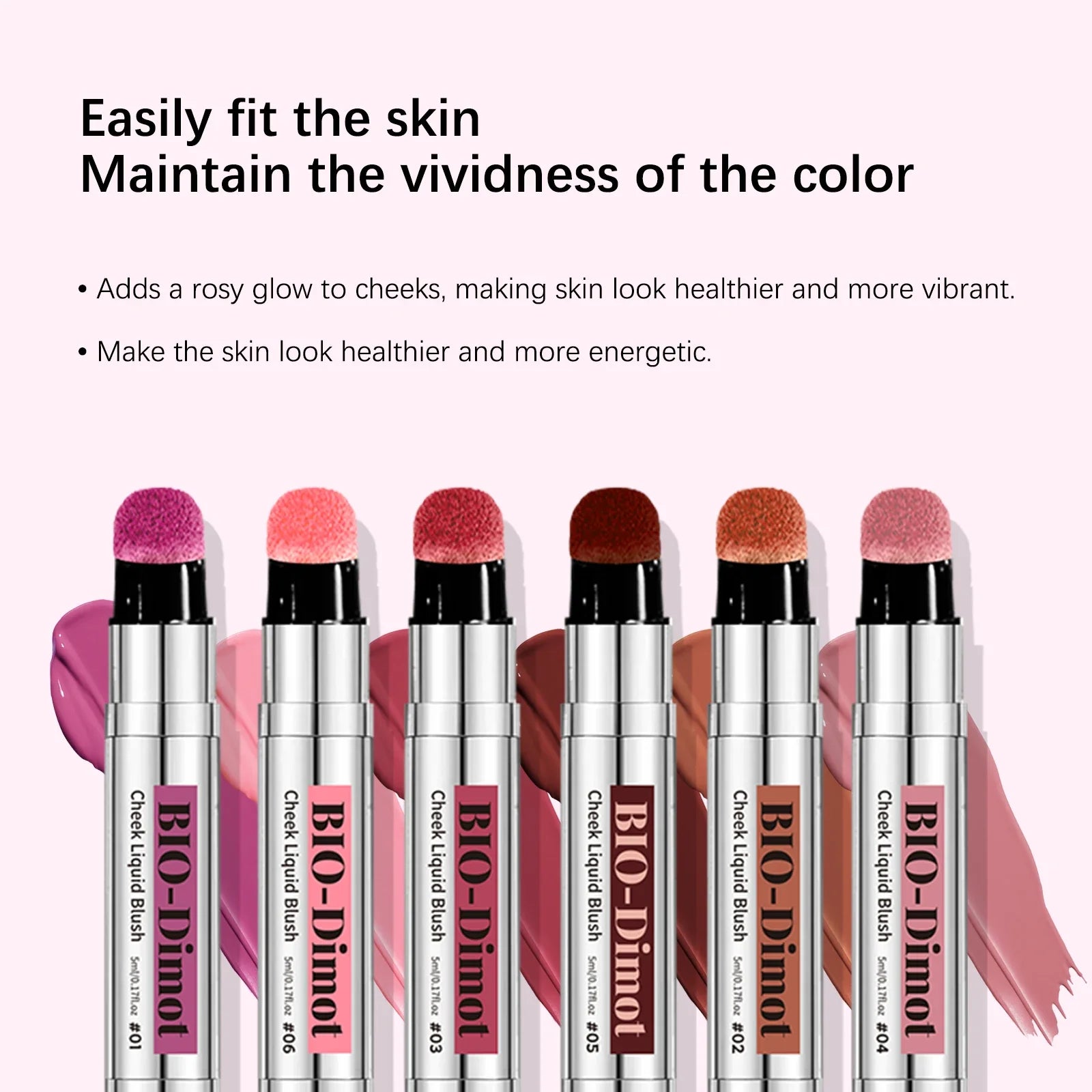 6 Colors Liquid Blush Stick with Sponge Tip Matte Makeup Waterproof Long-Lasting Color Correction Smooth for Lips and Cheeks