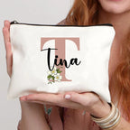 Floral Letters Custom Name Makeup Bag Best Gift for Bridesmaid Teachers Friends Women Purse Personalise Gift for Birthday