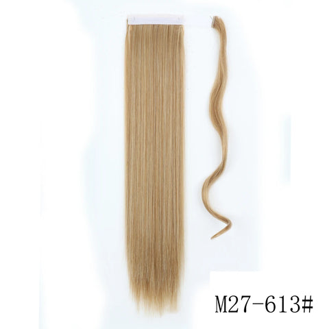 LISI GIRL Synthetic Hair 22''34'' Long Straight Ponytail Wrap Around Ponytail Clip in Hair Extensions Black Hairpiece Headwear