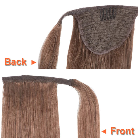 Straight Drawstring Ponytail Human Hair Brazilian Human Hair Extension Clip in Human Remy Hairpiece Wrapped Horse Tail Natural
