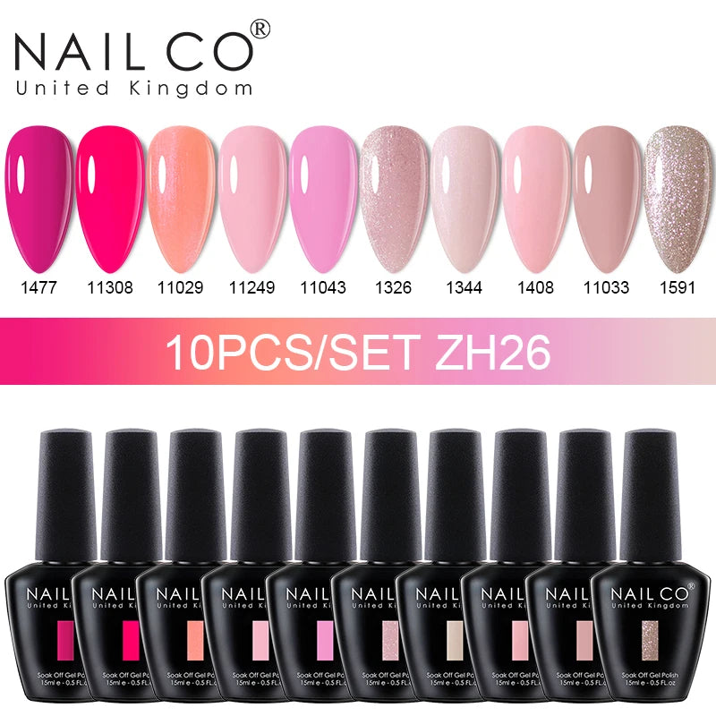 NAILCO 15ml 10pcs/Set Nude Colors Gel Nail Polish UV Gel Nail Polish Pink Nail Lakiery Esmalte Top Base Nail Art Design Vernis