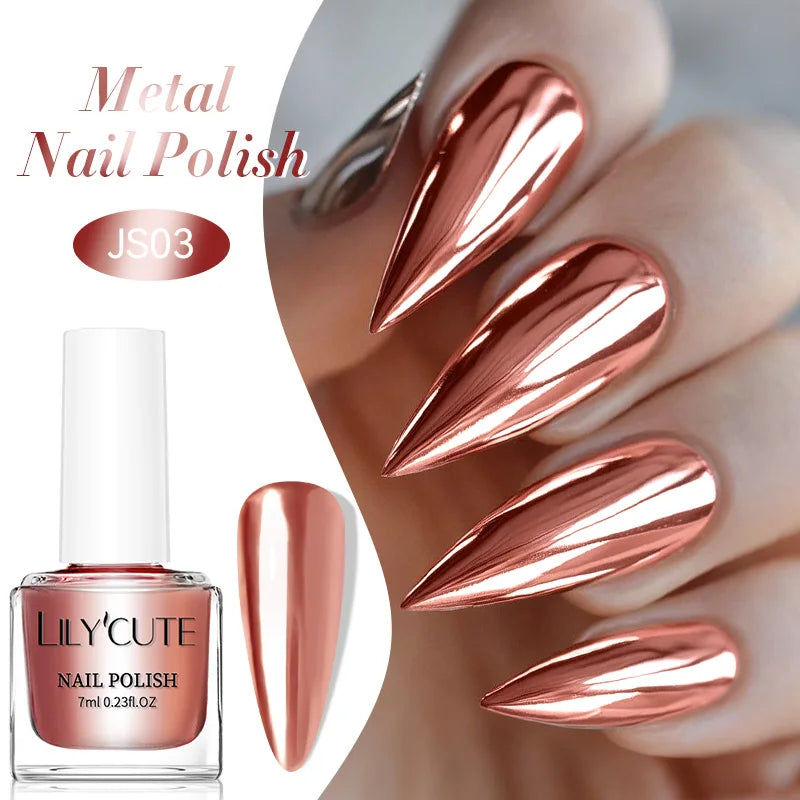 LILYCUTE 7ml  Mirror Metallic Nail Polish No Need of UV LED Lamp Nail Supplies Vernis Red Purple Mirror Effect for Nails