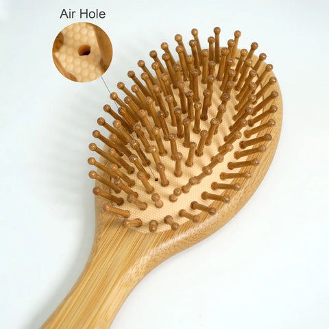 1pc Bamboo Hair Brush（Natural Wooden Massage Cushion）Wide-Tooth Detangling for Thick Hair, Scalp Care for Women Men